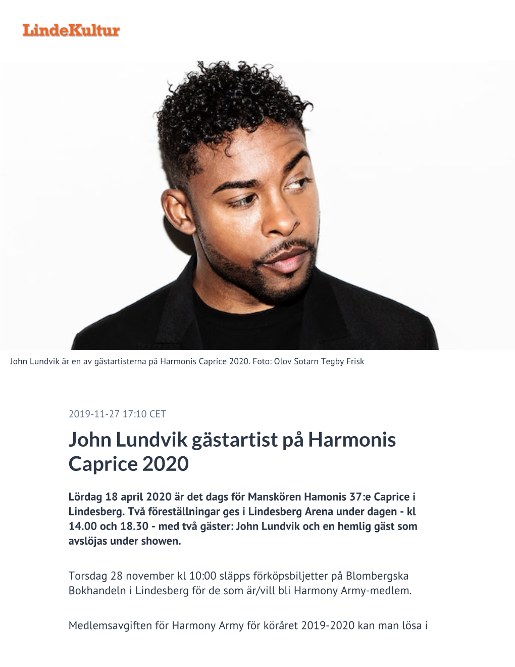 ​John Lundvik Gästartist På Harmonis Caprice 2020