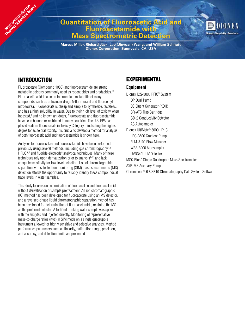 Quantitation of Fluoracetic Acid and Fluoacetamide with Mass Spectrometric Detection