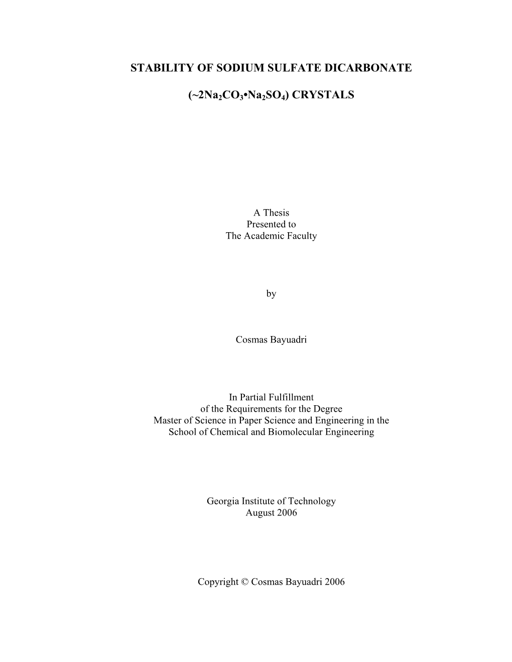 Stability of Sodium Sulfate Dicarbonate