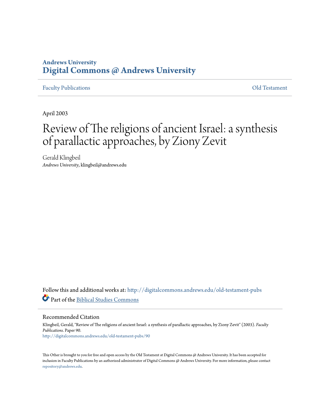 Review of the Religions of Ancient Israel