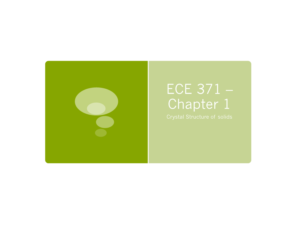 ECE 371 – Chapter 1 Crystal Structure of Solids Classifying Materials on the Basis of Their Ability to Conduct Current