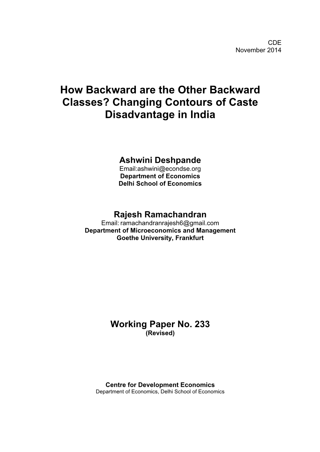 Changing Contours of Caste Disadvantage in India