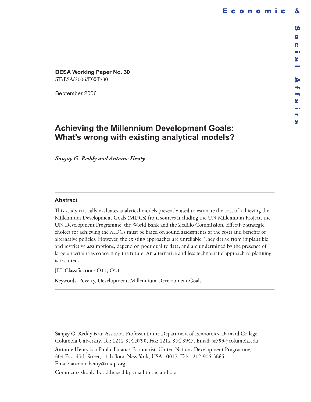 Achieving the Millennium Development Goals: What’S Wrong with Existing Analytical Models?