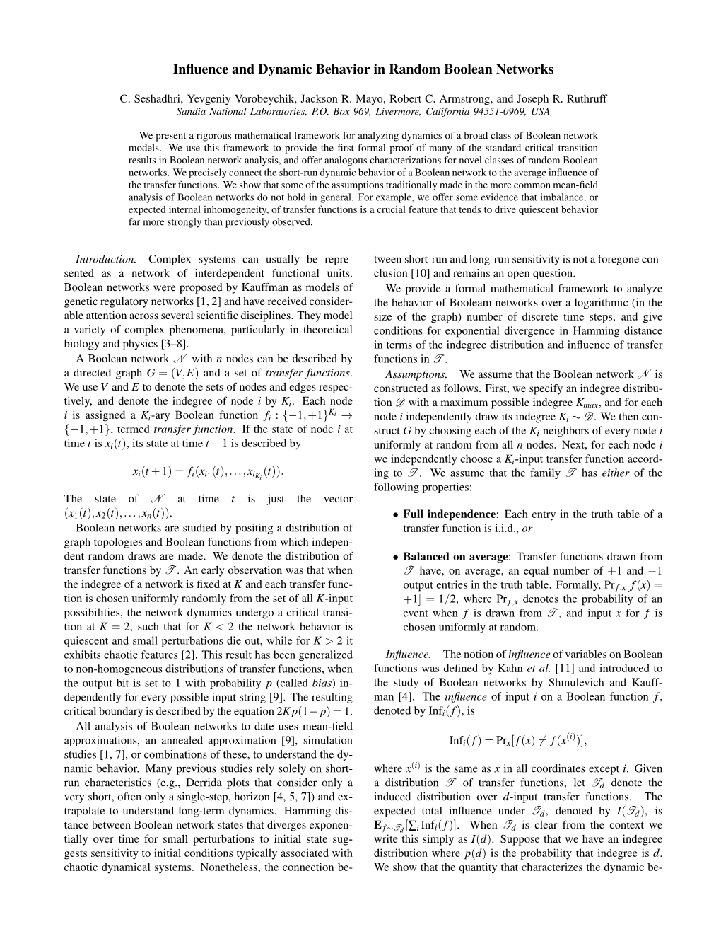 Influence and Dynamic Behavior in Random Boolean Networks