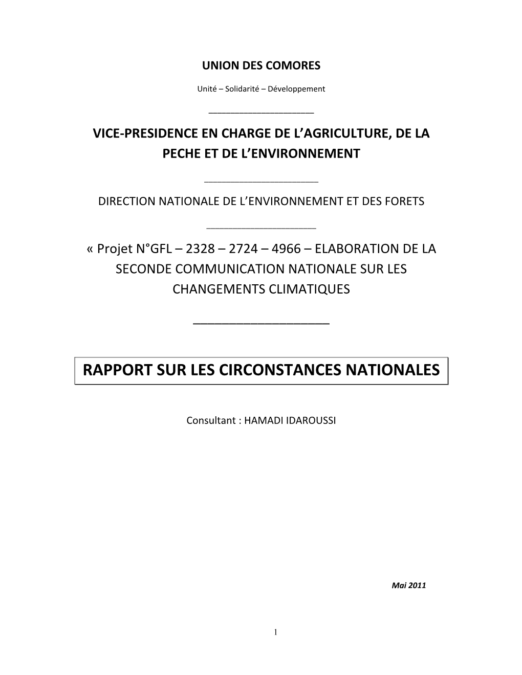 Rapport Sur Les Circonstances Nationales