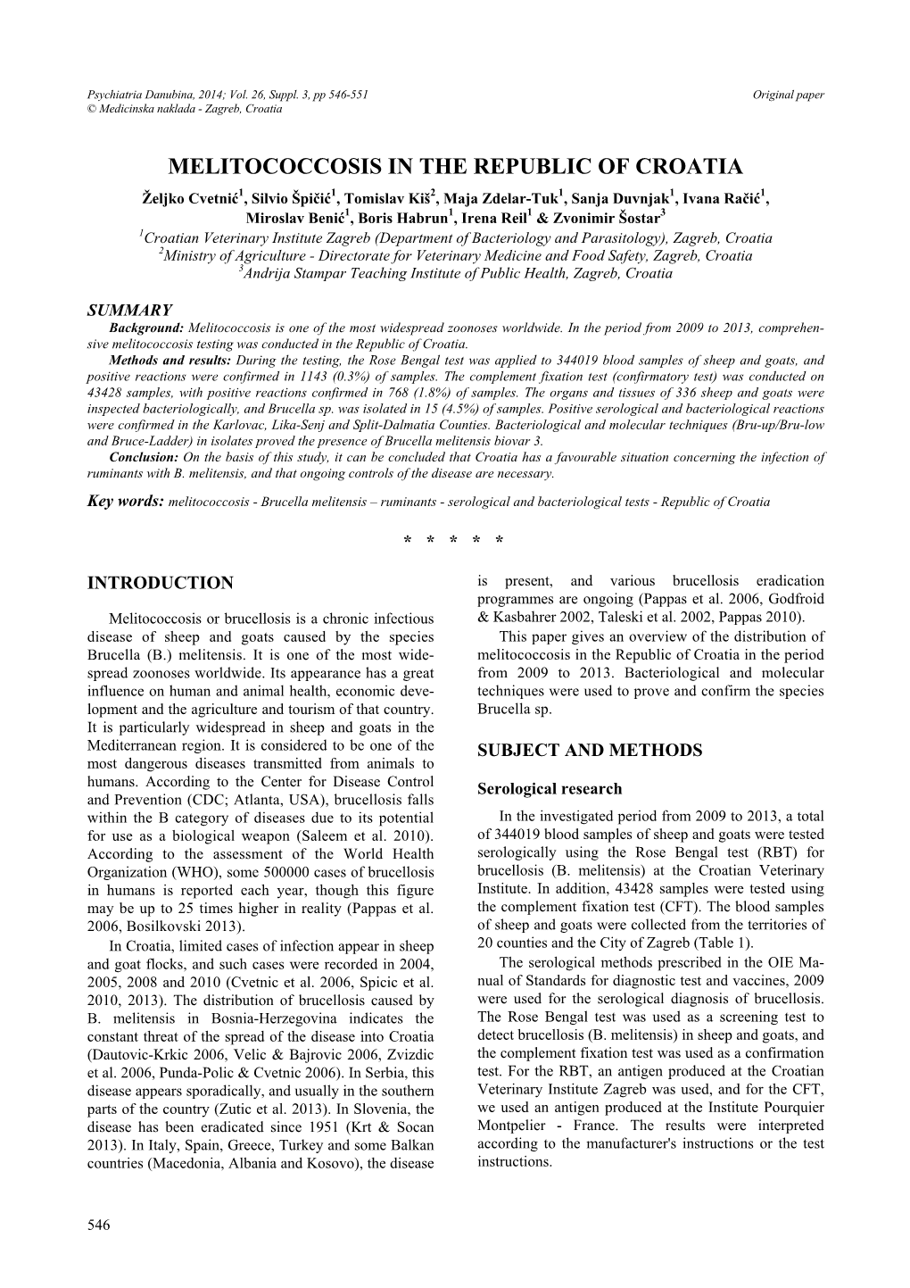 Melitococcosis in the Republic of Croatia