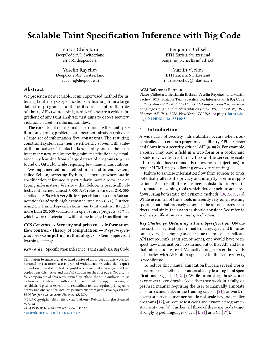 Scalable Taint Specification Inference with Big Code