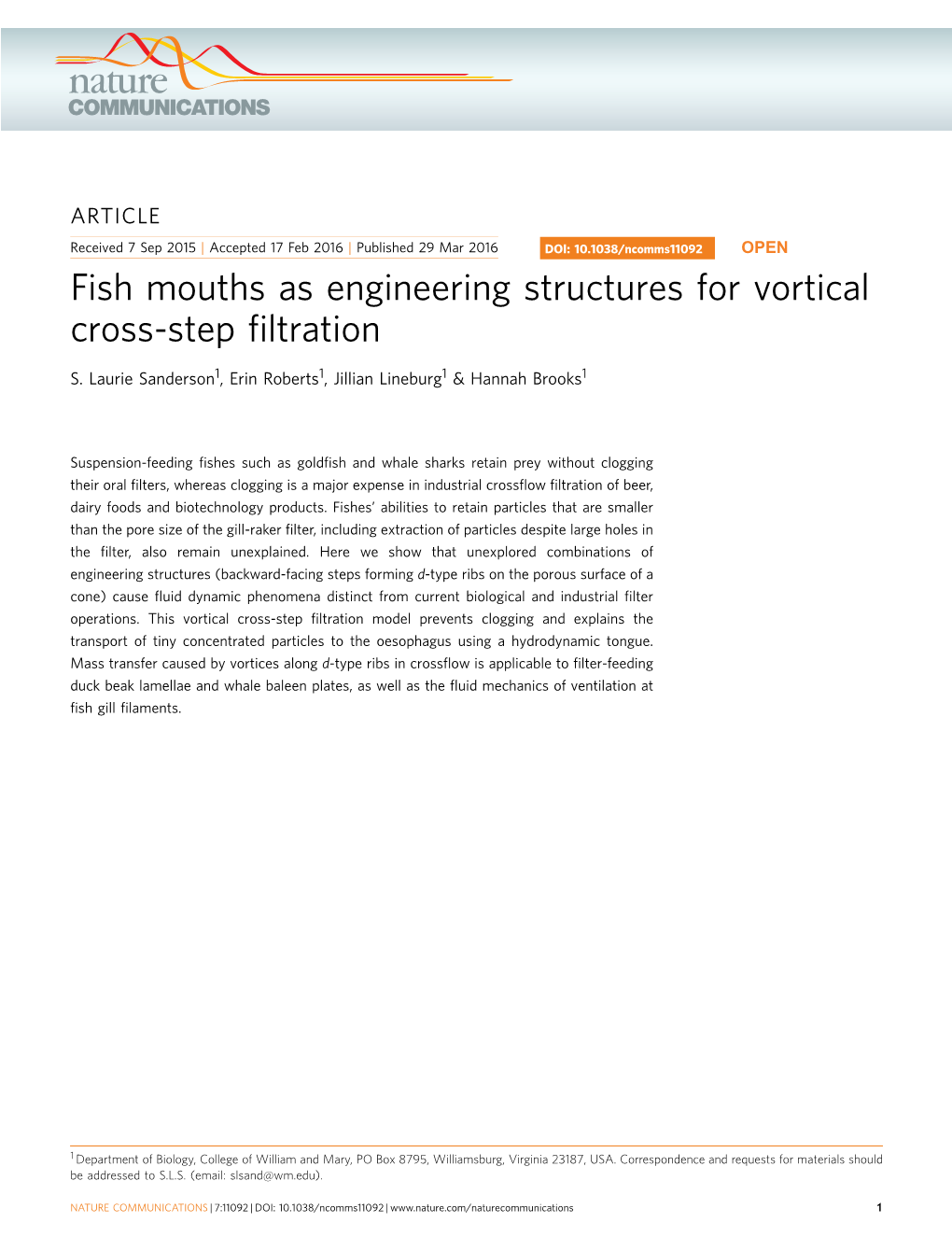 Fish Mouths As Engineering Structures for Vortical Cross-Step Filtration