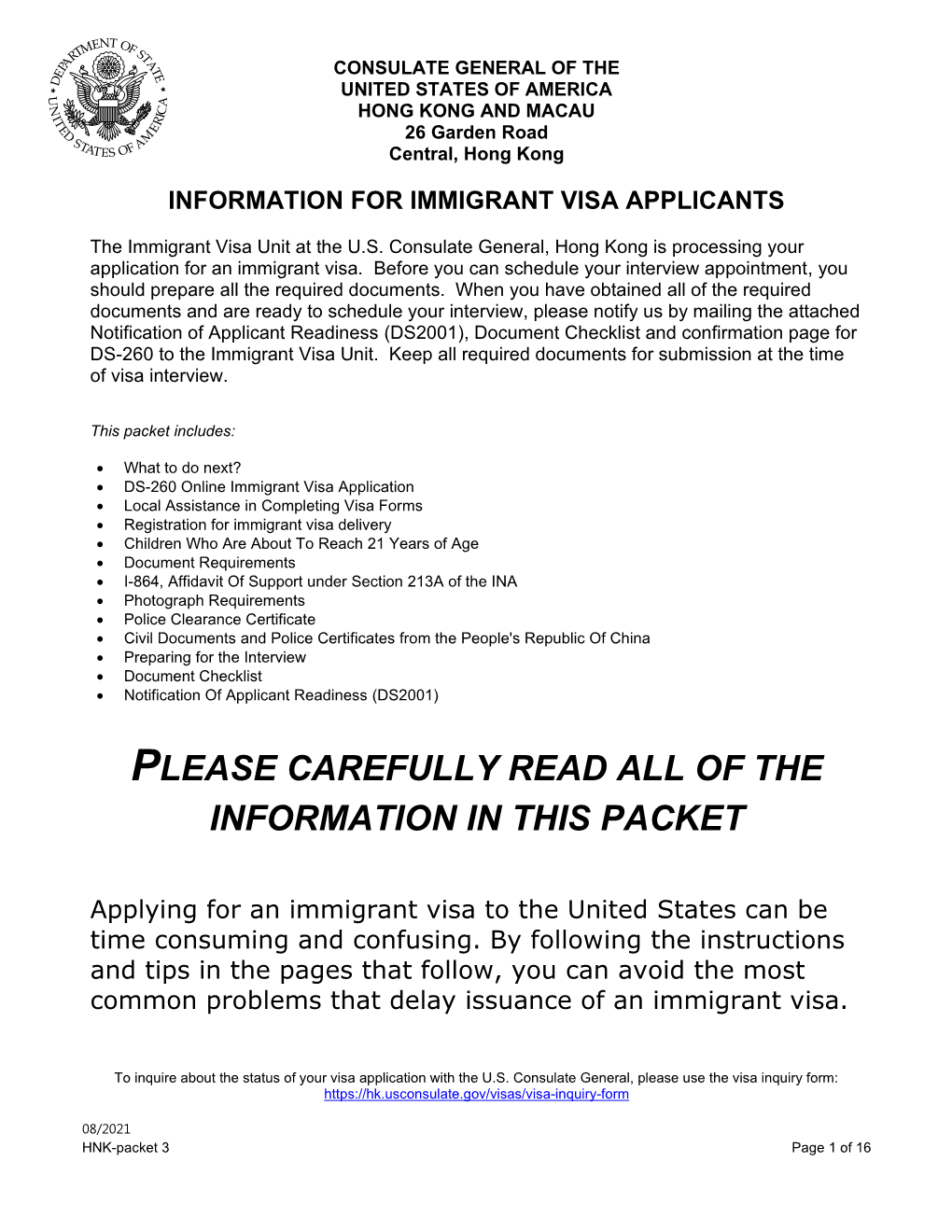 Instructions for Immigrant Visa Applicants