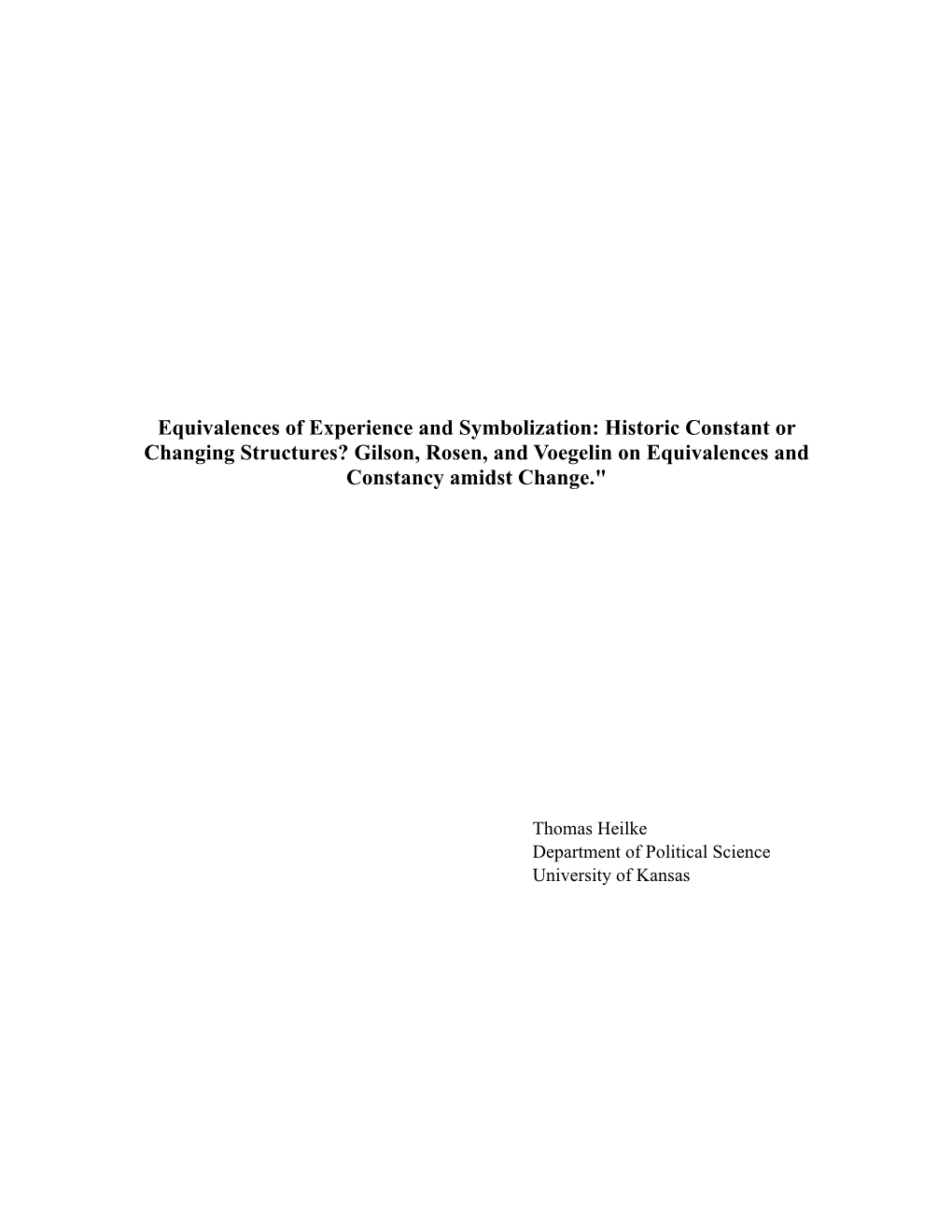 Gilson, Rosen, and Voegelin on Equivalences and Constancy Amidst Change."