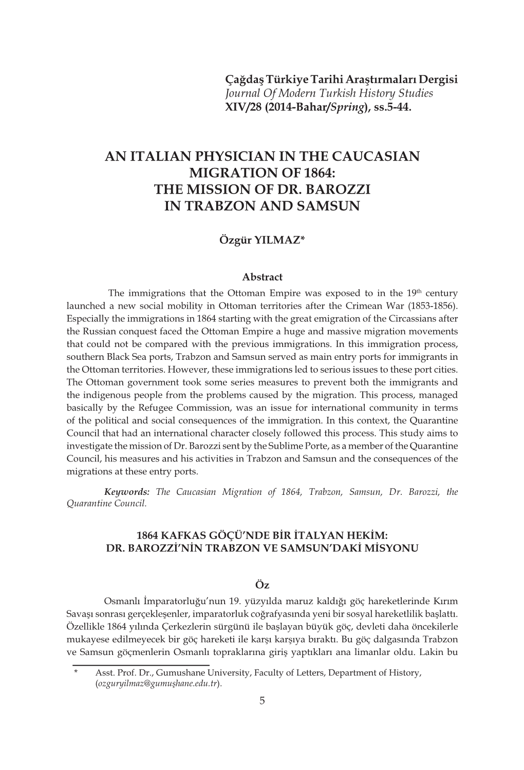 An Italian Physician in the Caucasian Migration of 1864: the Mission of Dr