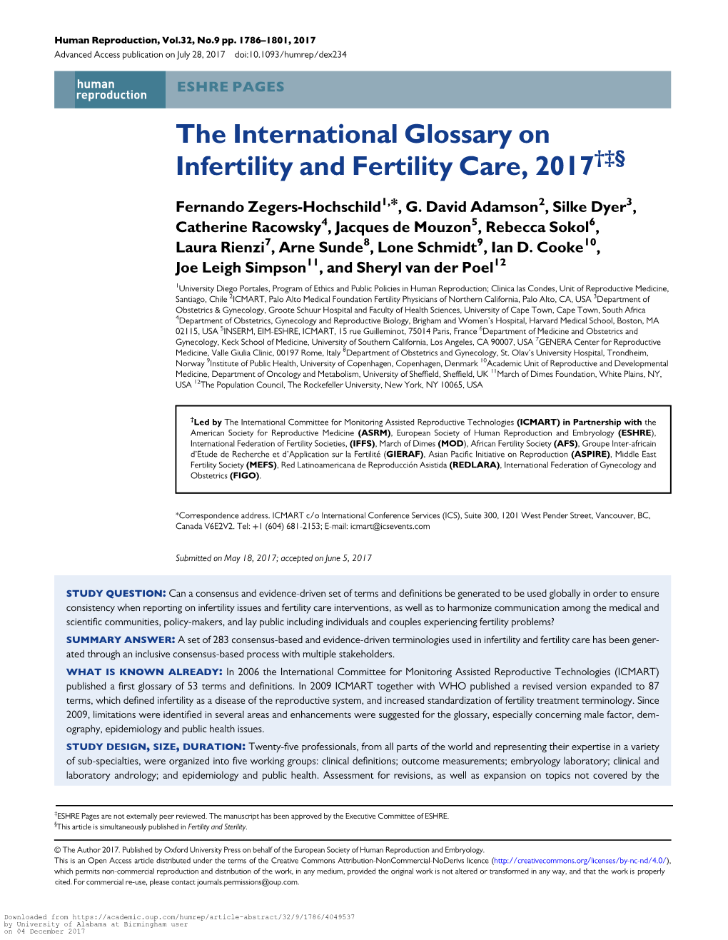 The International Glossary on Infertility and Fertility Care (2017)