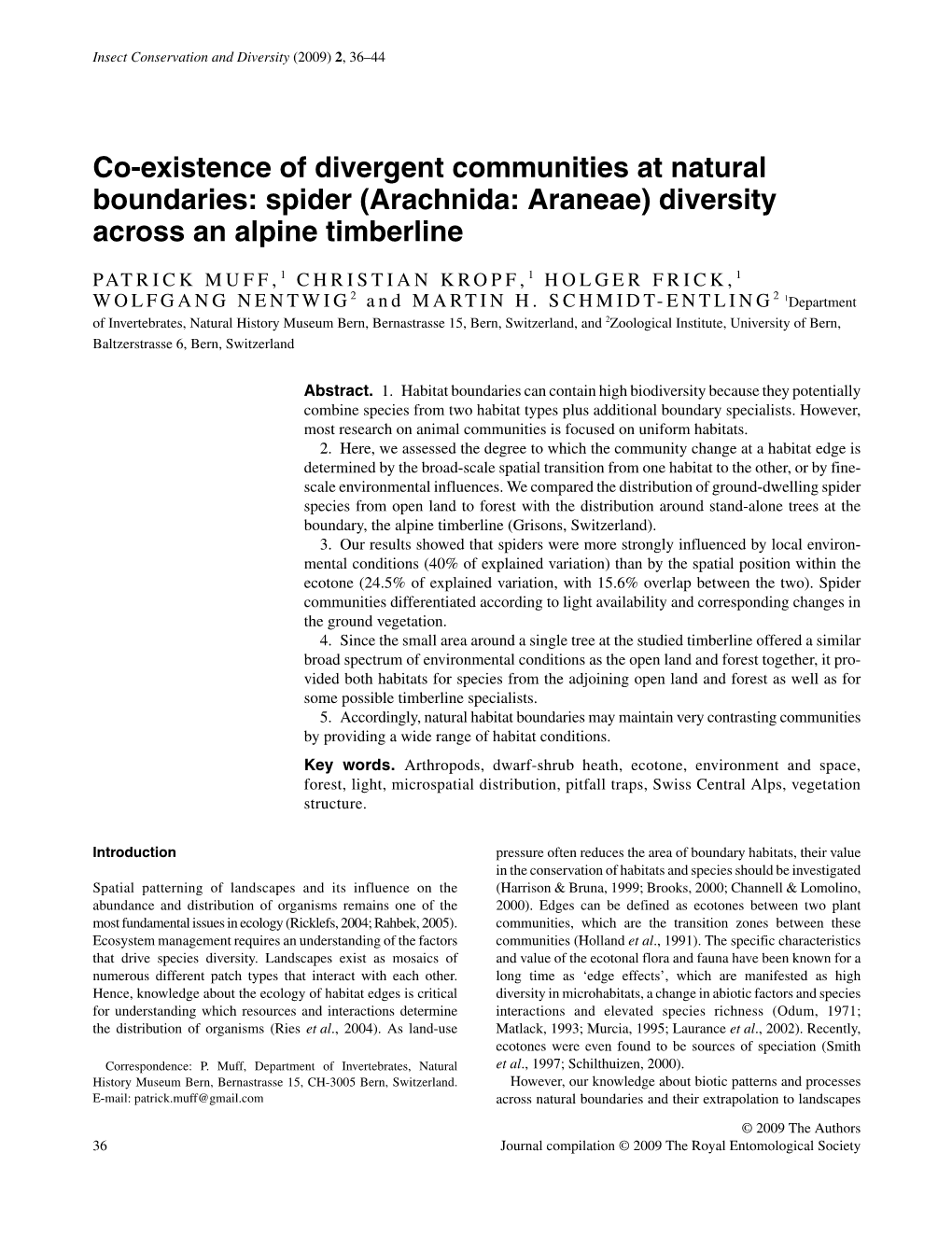 Arachnida: Araneae) Diversity Across an Alpine Timberline