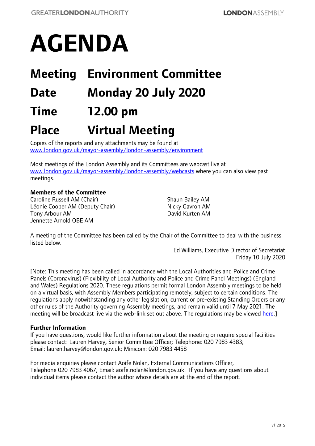 (Public Pack)Agenda Document for Environment Committee, 20/07/2020 12:00