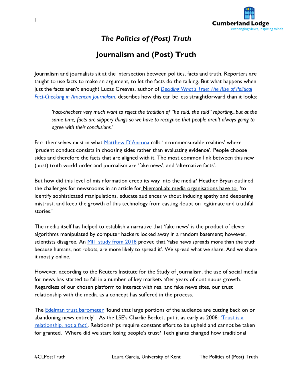 The Politics of (Post) Truth Journalism