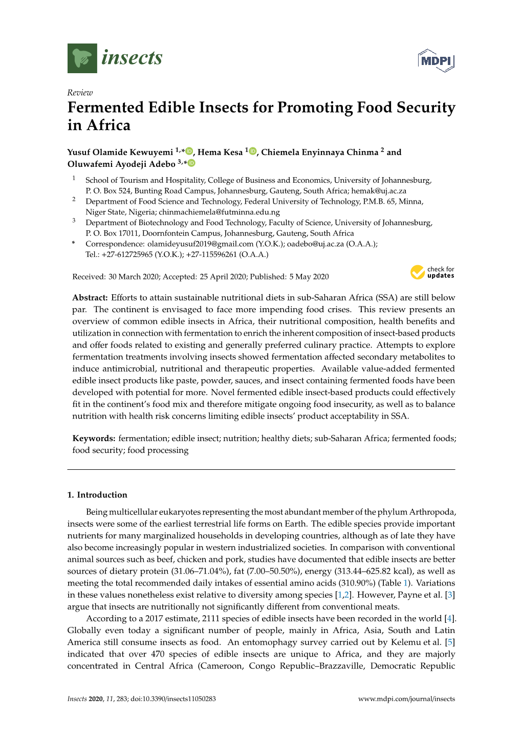 Fermented Edible Insects for Promoting Food Security in Africa