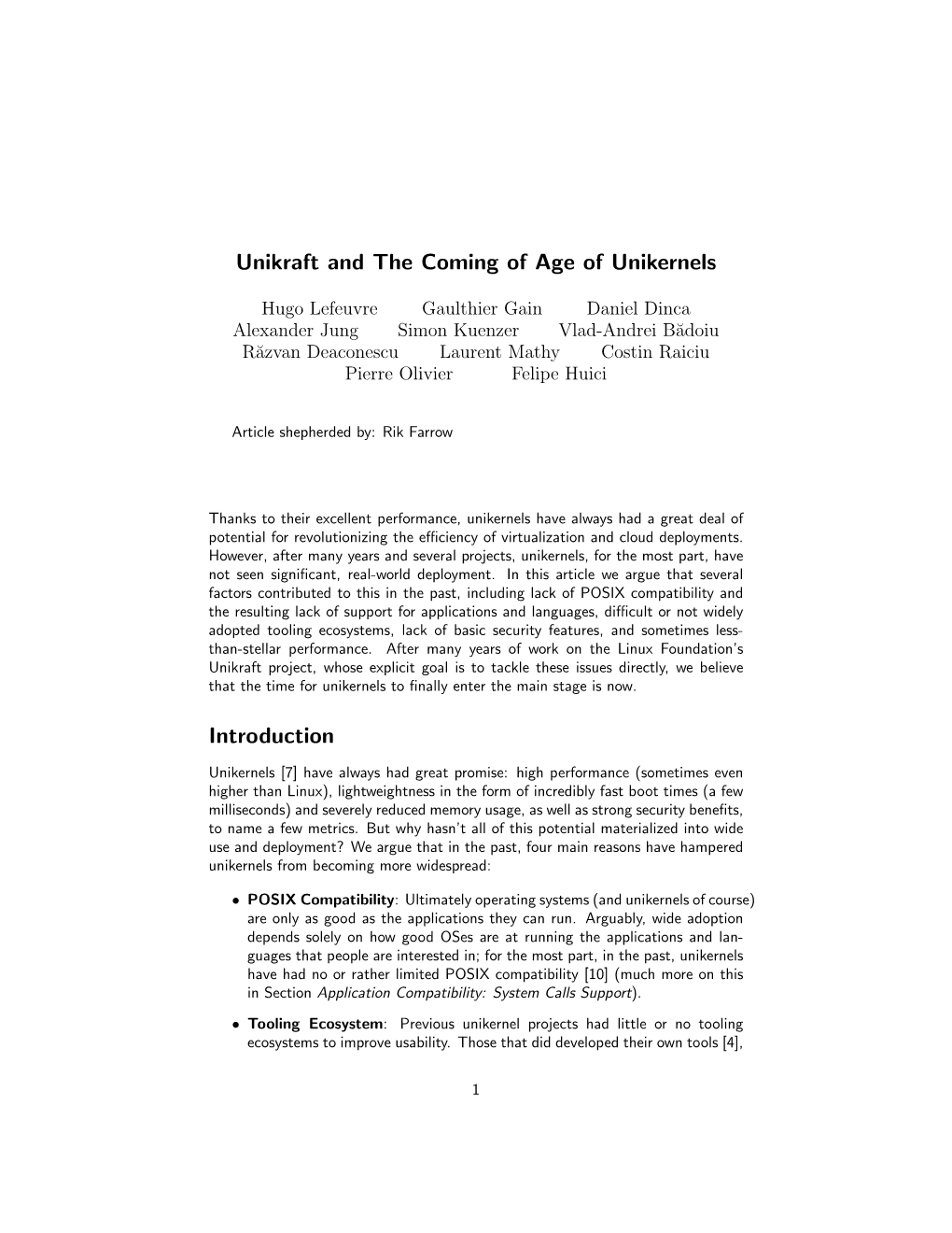 Unikraft and the Coming of Age of Unikernels Introduction