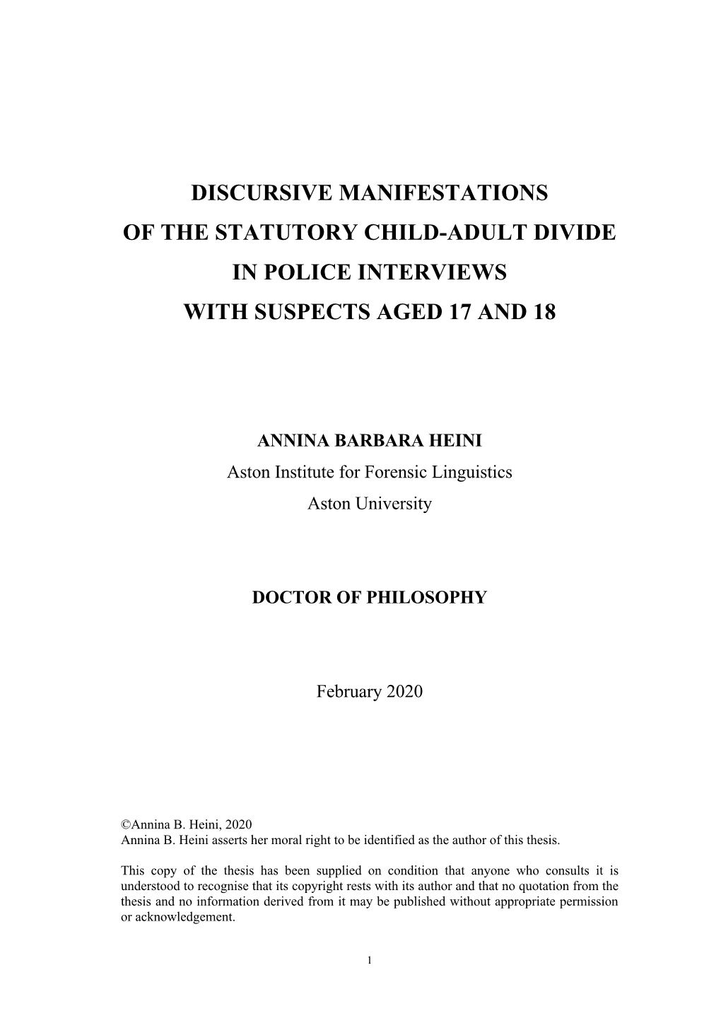 Discursive Manifestations of the Statutory Child-Adult Divide in Police Interviews with Suspects Aged 17 and 18