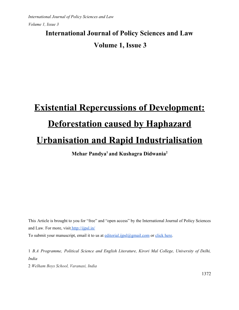 Deforestation Caused by Haphazard Urbanisation and Rapid Industrialisation