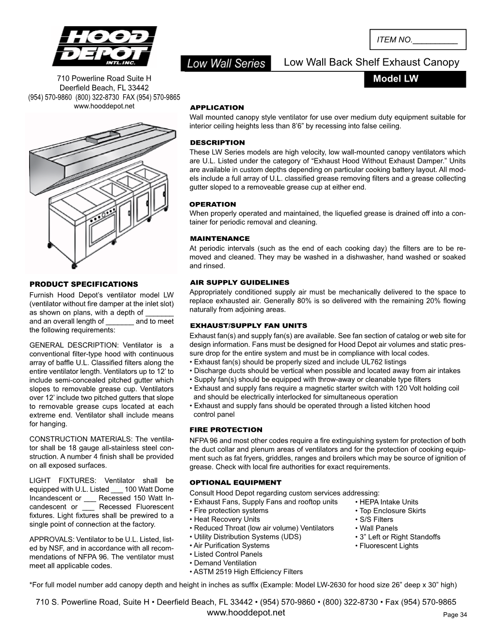 Low Wall Back Shelf Exhaust Canopy