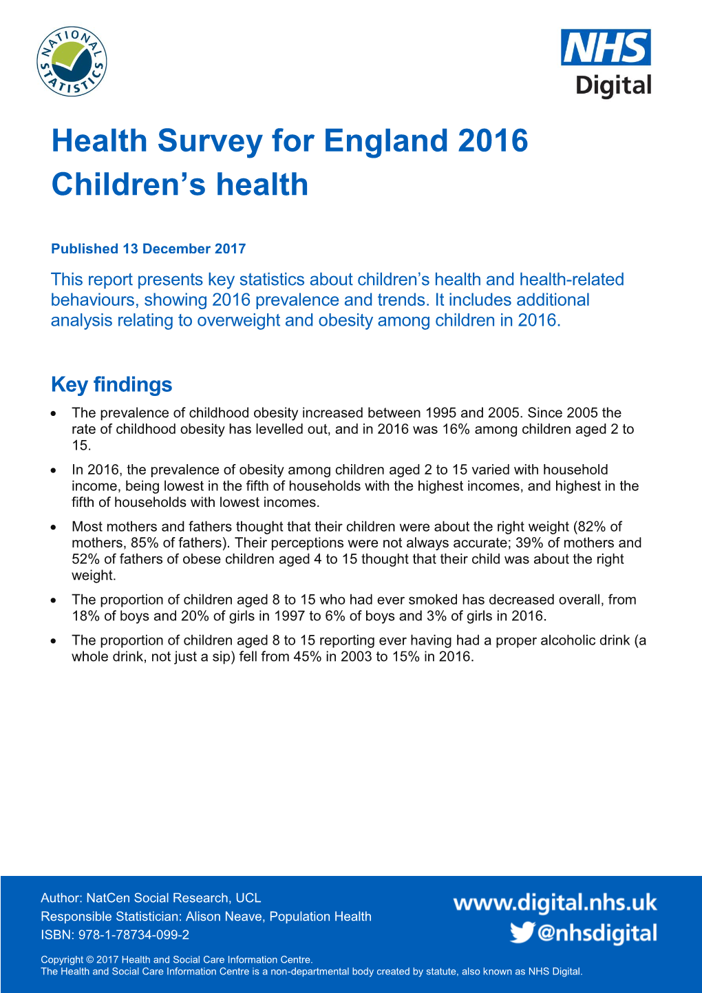 Health Survey for England 2016 Children's Health