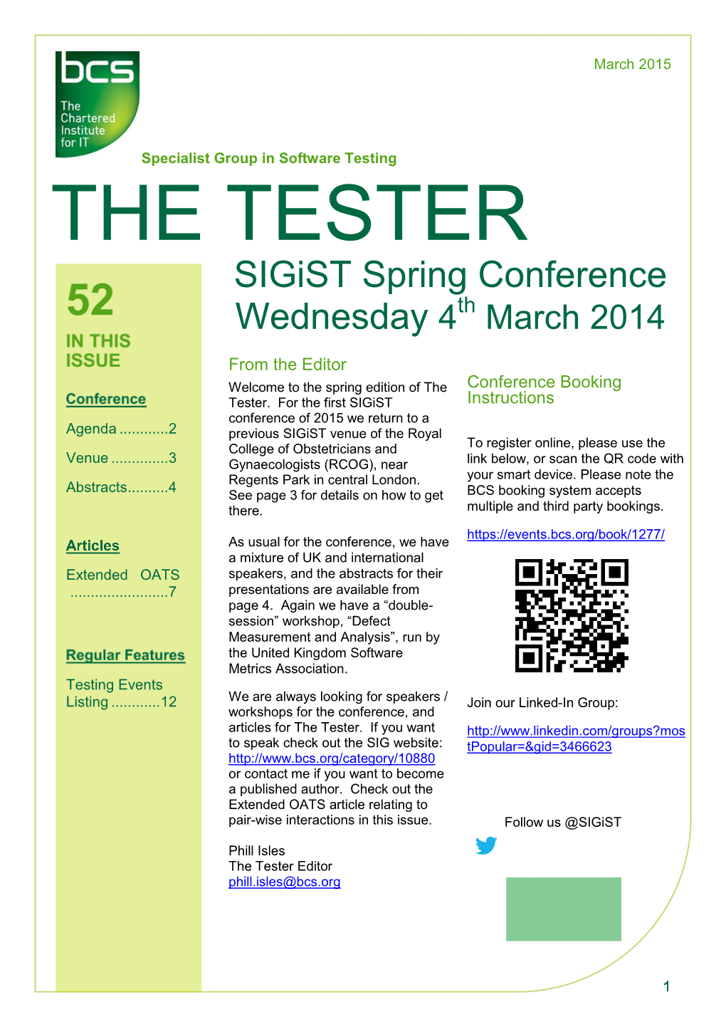 THE TESTER Sigist Spring Conference Wednesday 4Th March 2014