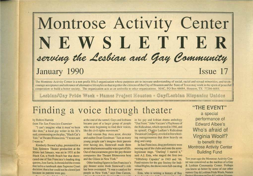 Montrose Activity Center NEWSLETTER ·4Eltgtuuj De L~ Ad- ·1Jati E~,W'~~~ January 1'990 