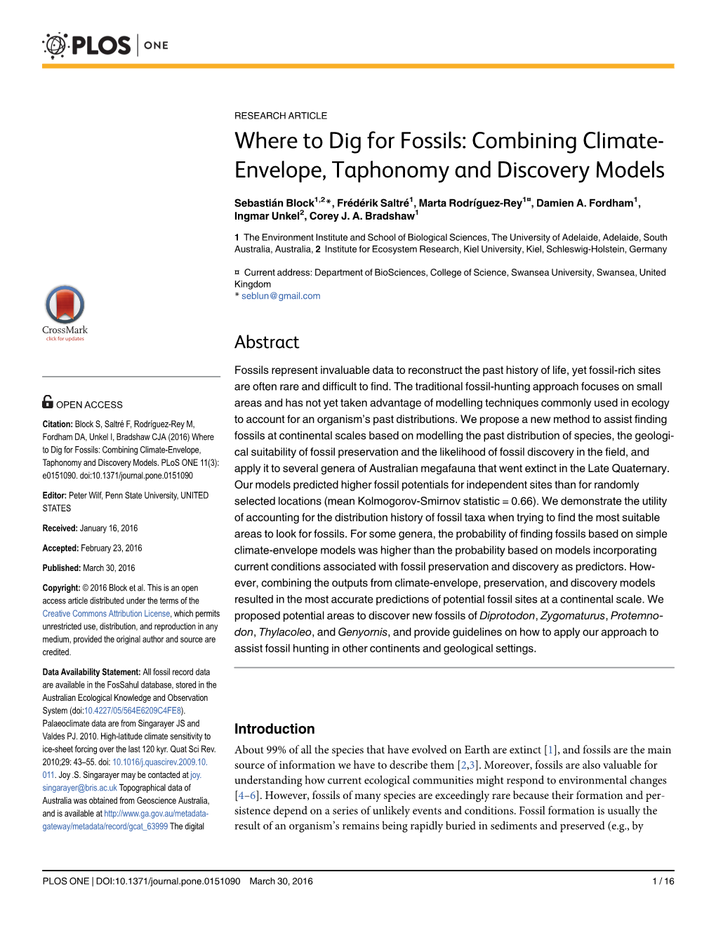 Where to Dig for Fossils: Combining Climate-Envelope, Taphonomy and Discovery Models