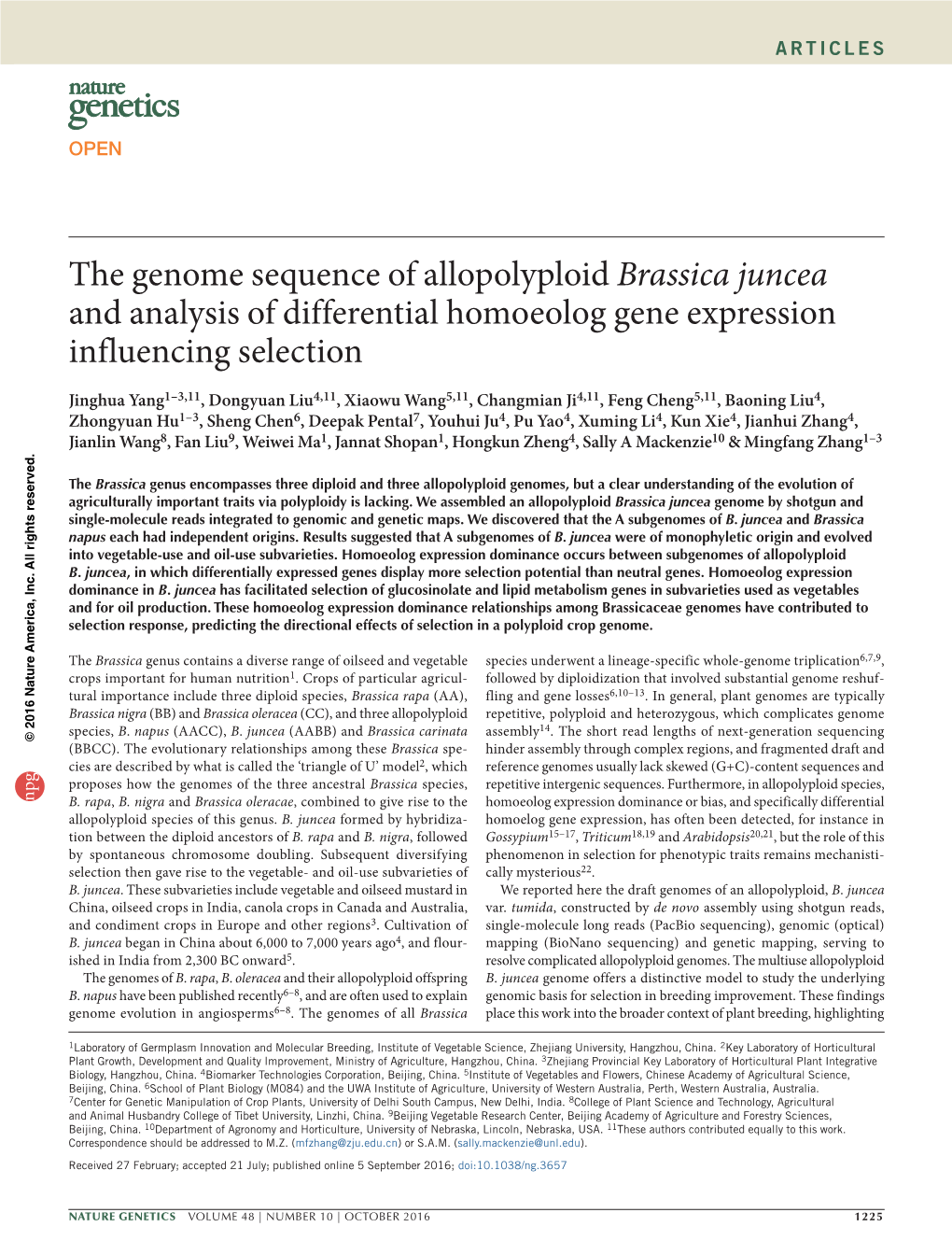 The Genome Sequence of Allopolyploid Brassica Juncea and Analysis of Differential Homoeolog Gene Expression Influencing Selection