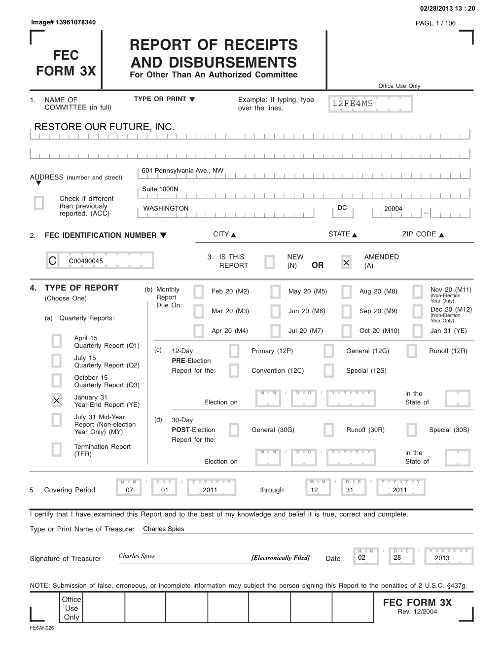 Report of Receipts and Disbursements