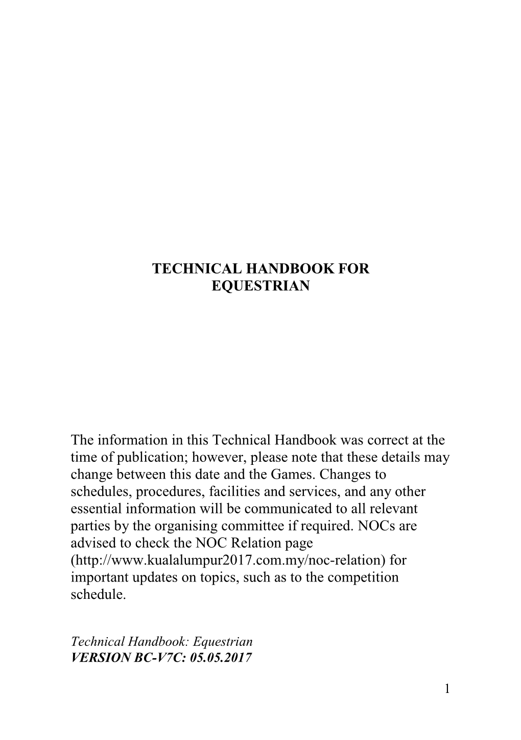 TECHNICAL HANDBOOK for EQUESTRIAN the Information