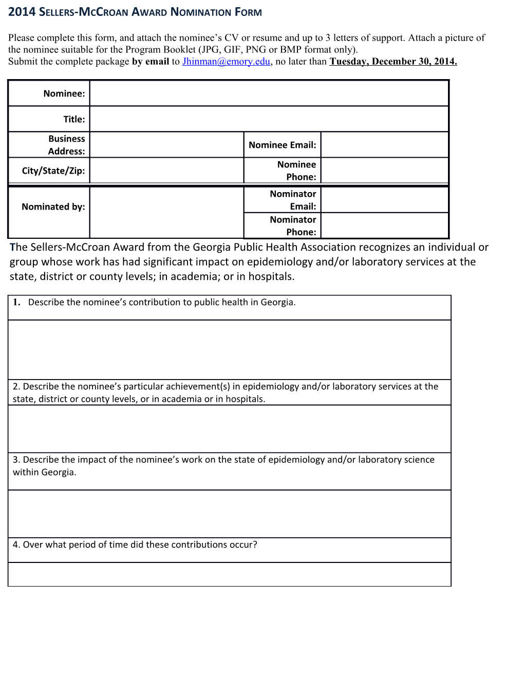 Sellers-Mccroan Award Nomination Form