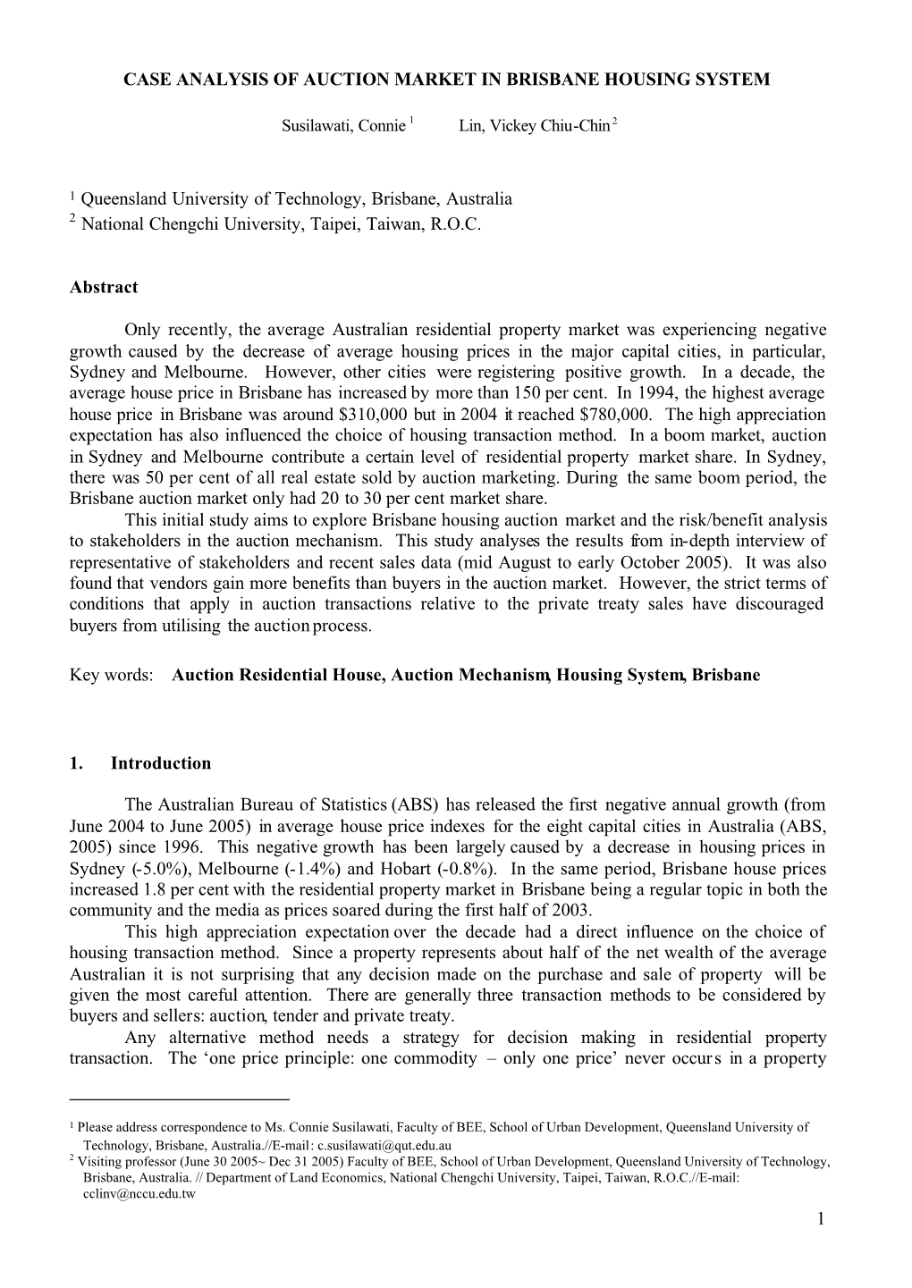 Case Analysis of Auction Market in Brisbane Housing System