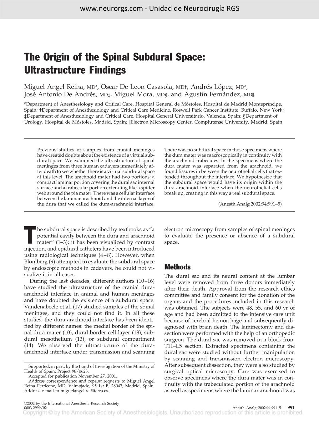 The Origin of the Spinal Subdural Space: Ultrastructure Findings
