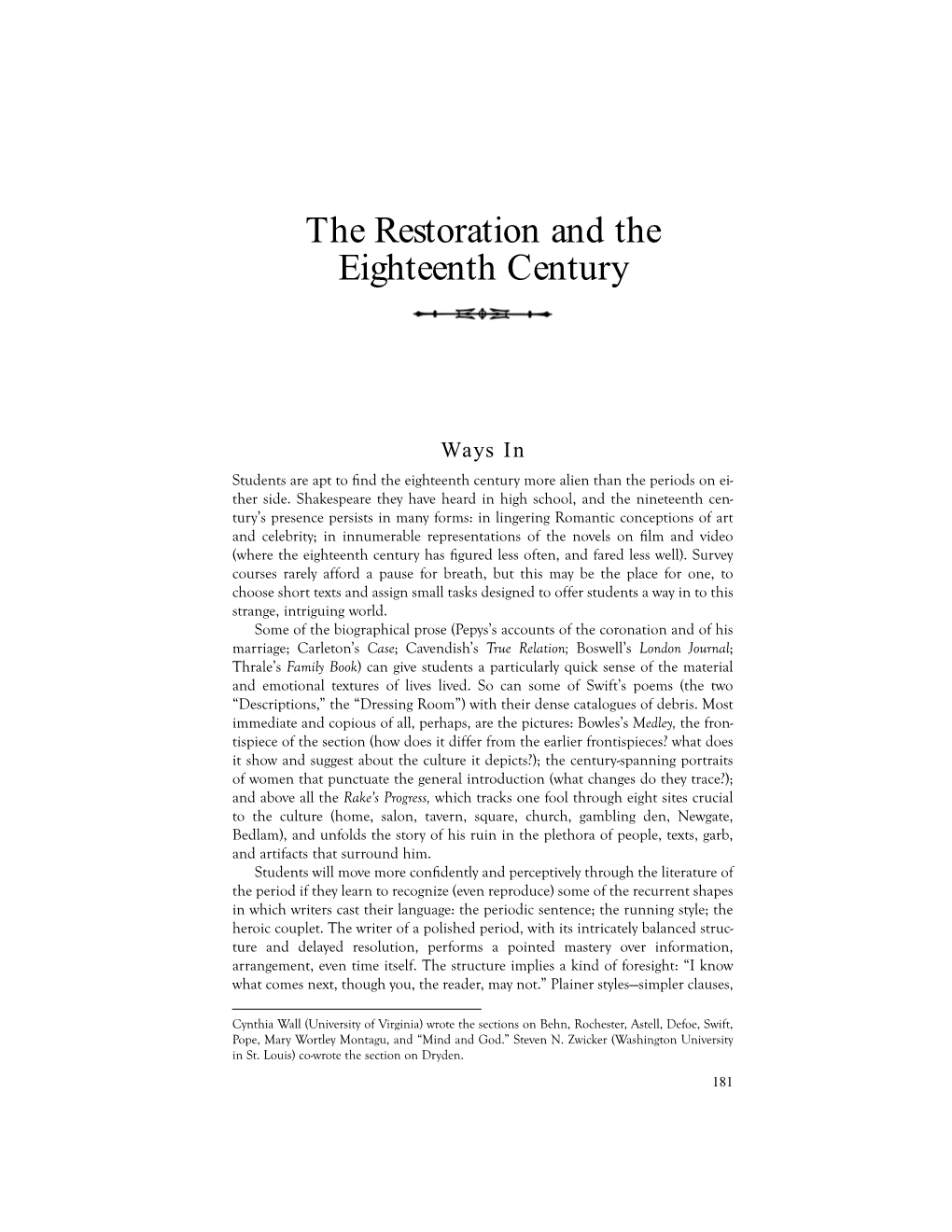 The Restoration and the Eighteenth Century