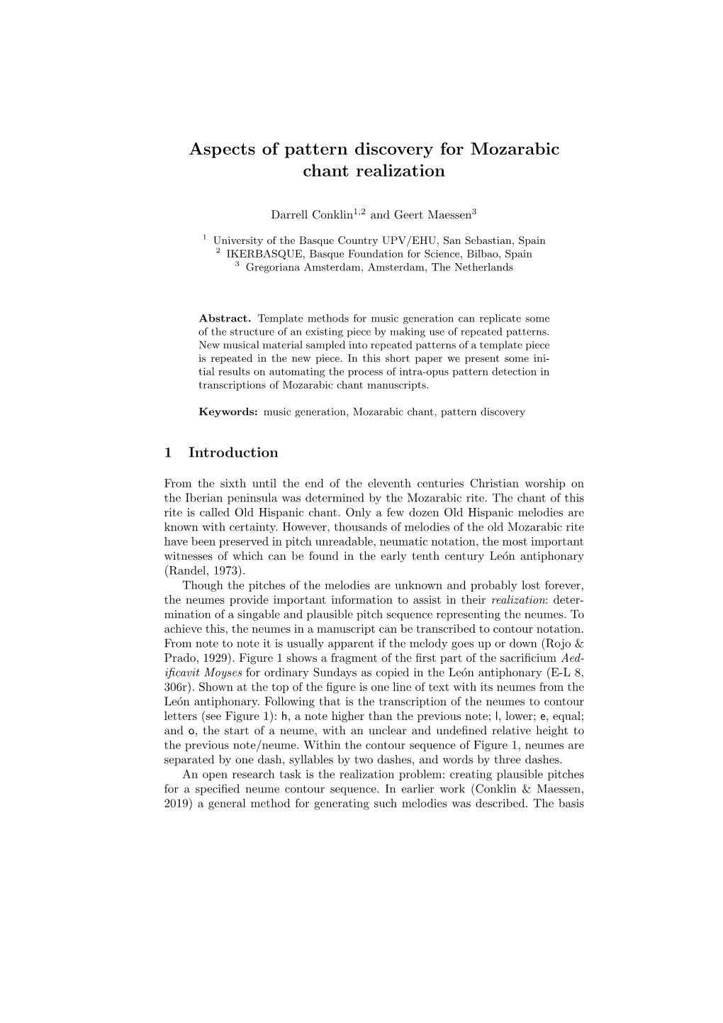 Aspects of Pattern Discovery for Mozarabic Chant Realization