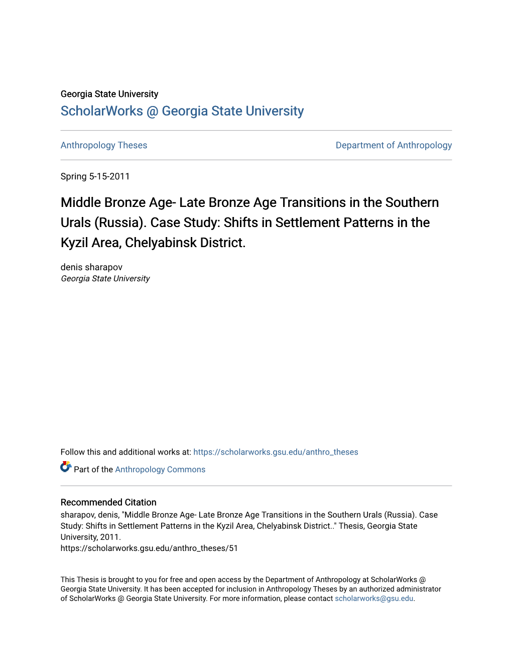 Late Bronze Age Transitions in the Southern Urals (Russia)