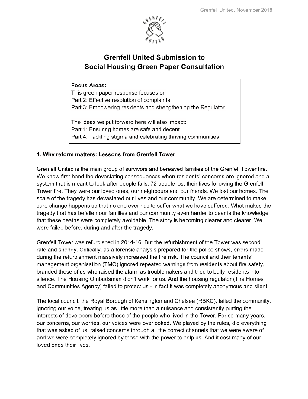 Grenfell United Social Housing Green Paper