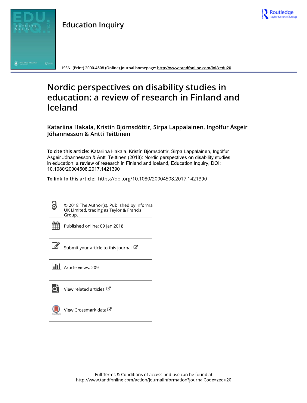 Nordic Perspectives on Disability Studies in Education: a Review of Research in Finland and Iceland