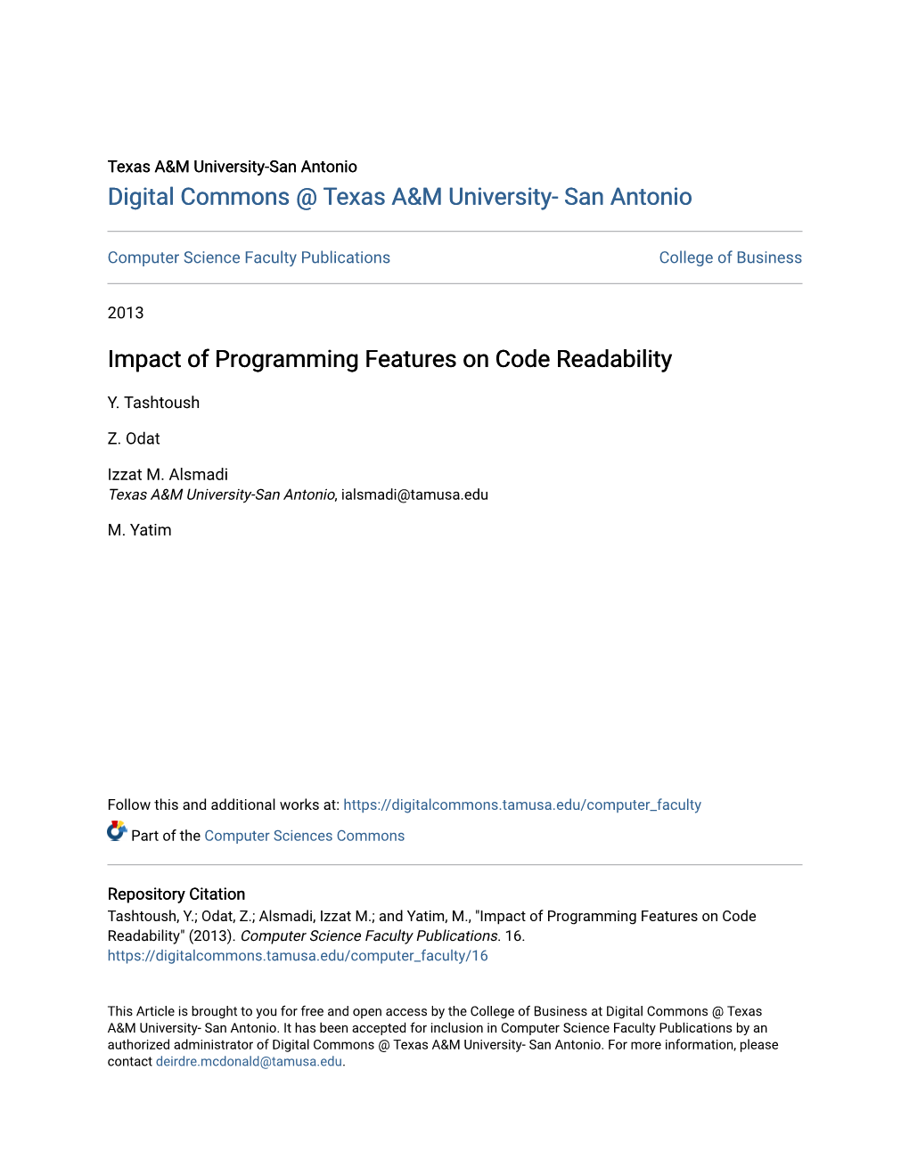 Impact of Programming Features on Code Readability