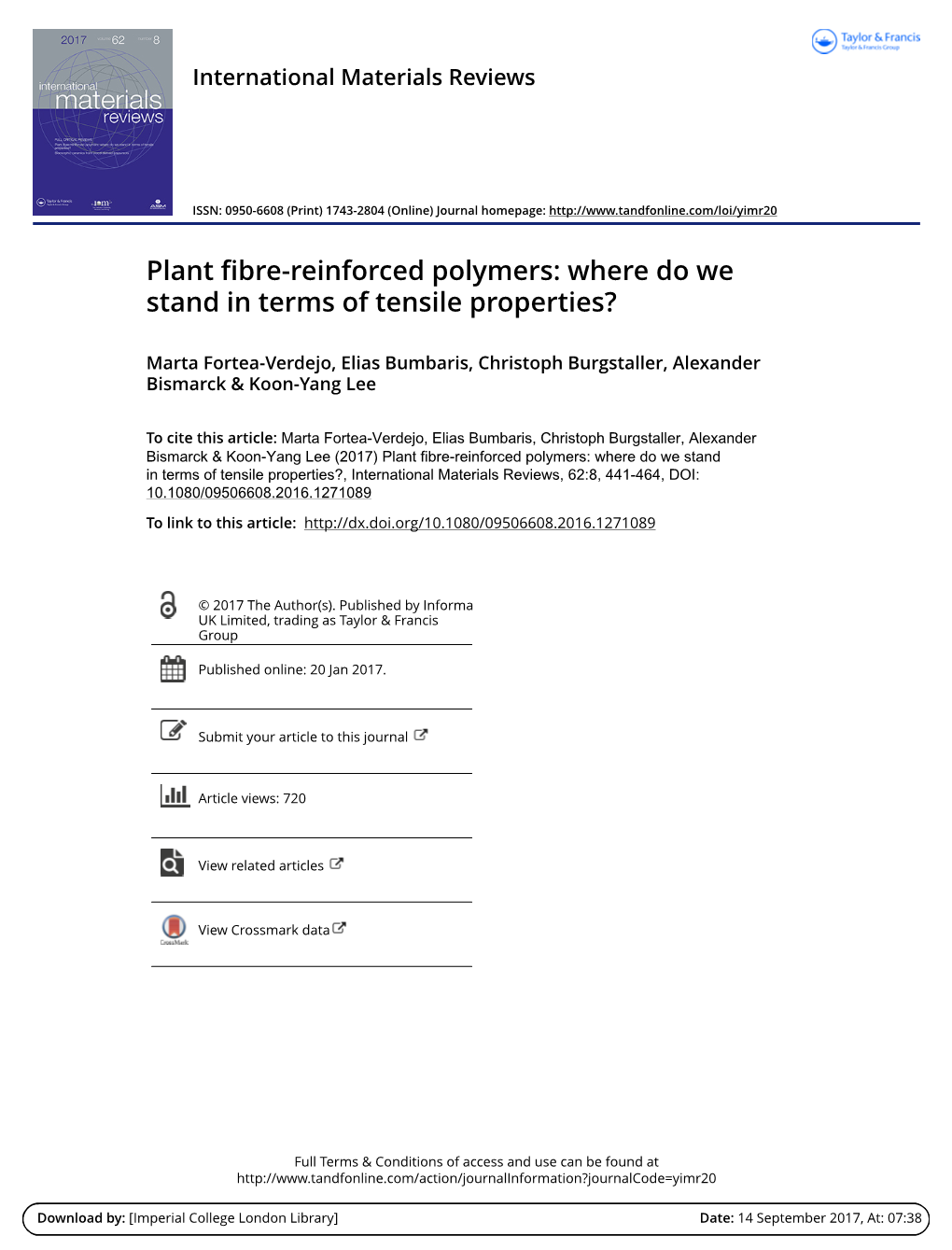 Plant Fibre-Reinforced Polymers: Where Do We Stand in Terms of Tensile Properties?