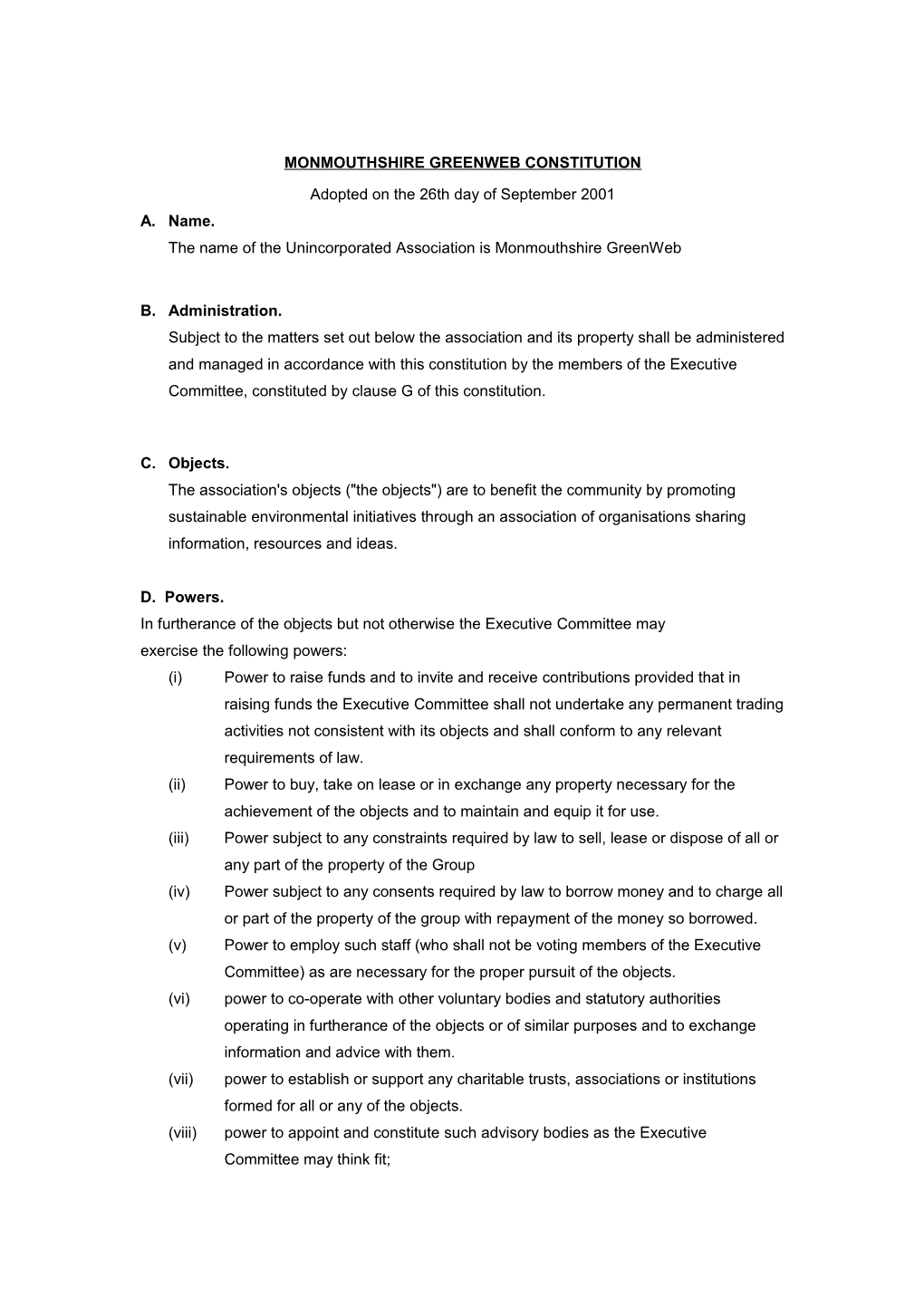 Monmouthshire Greenweb Constitution