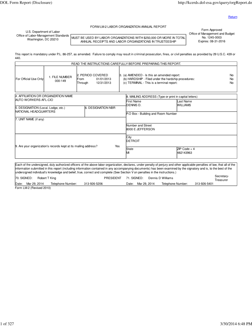 DOL Form Report (Disclosure)