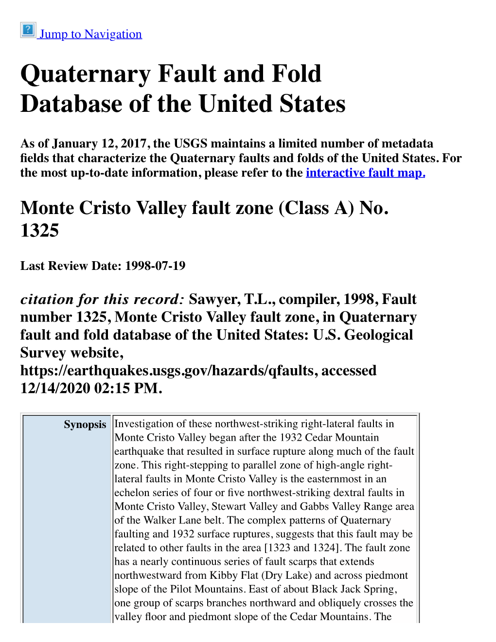 Quaternary Fault and Fold Database of the United States