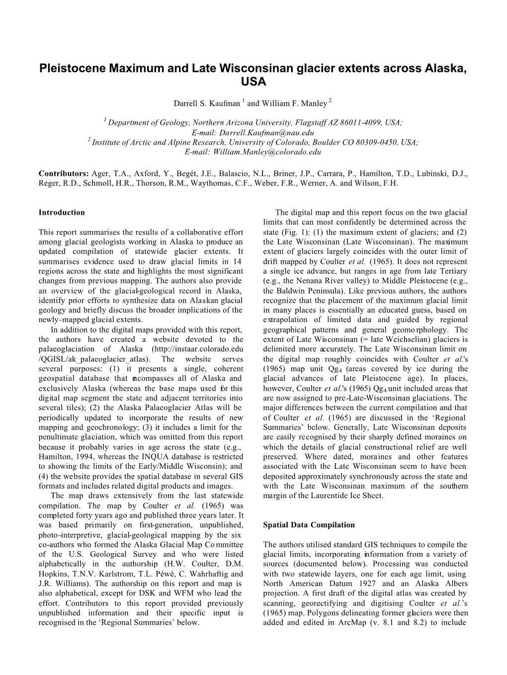 Pleistocene Maximum and Late Wisconsinan Glacier Extents Across Alaska, USA