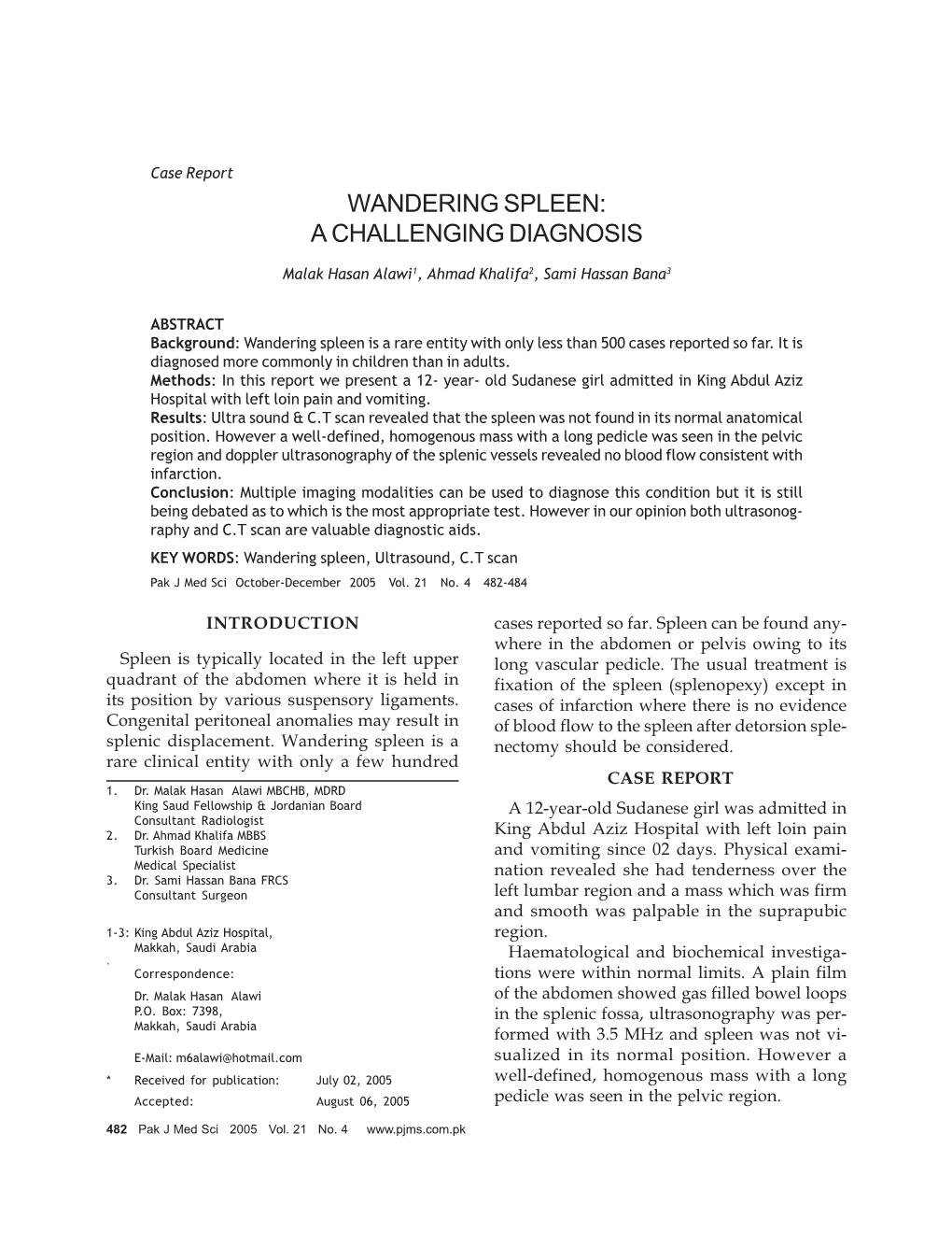 Case Report WANDERING SPLEEN: a CHALLENGING DIAGNOSIS