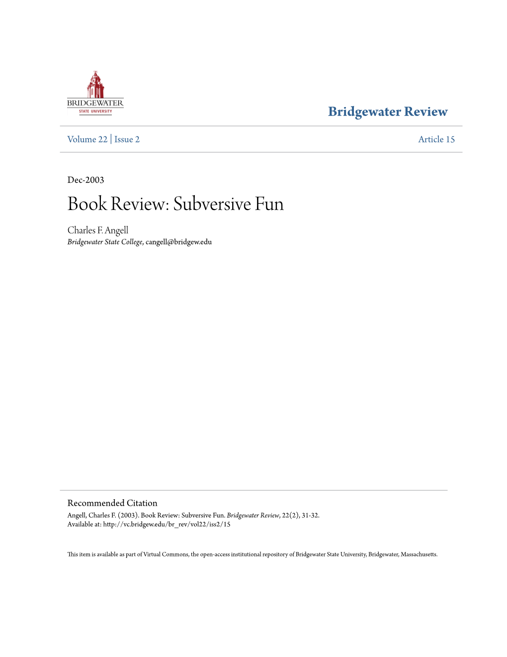 Book Review: Subversive Fun Charles F