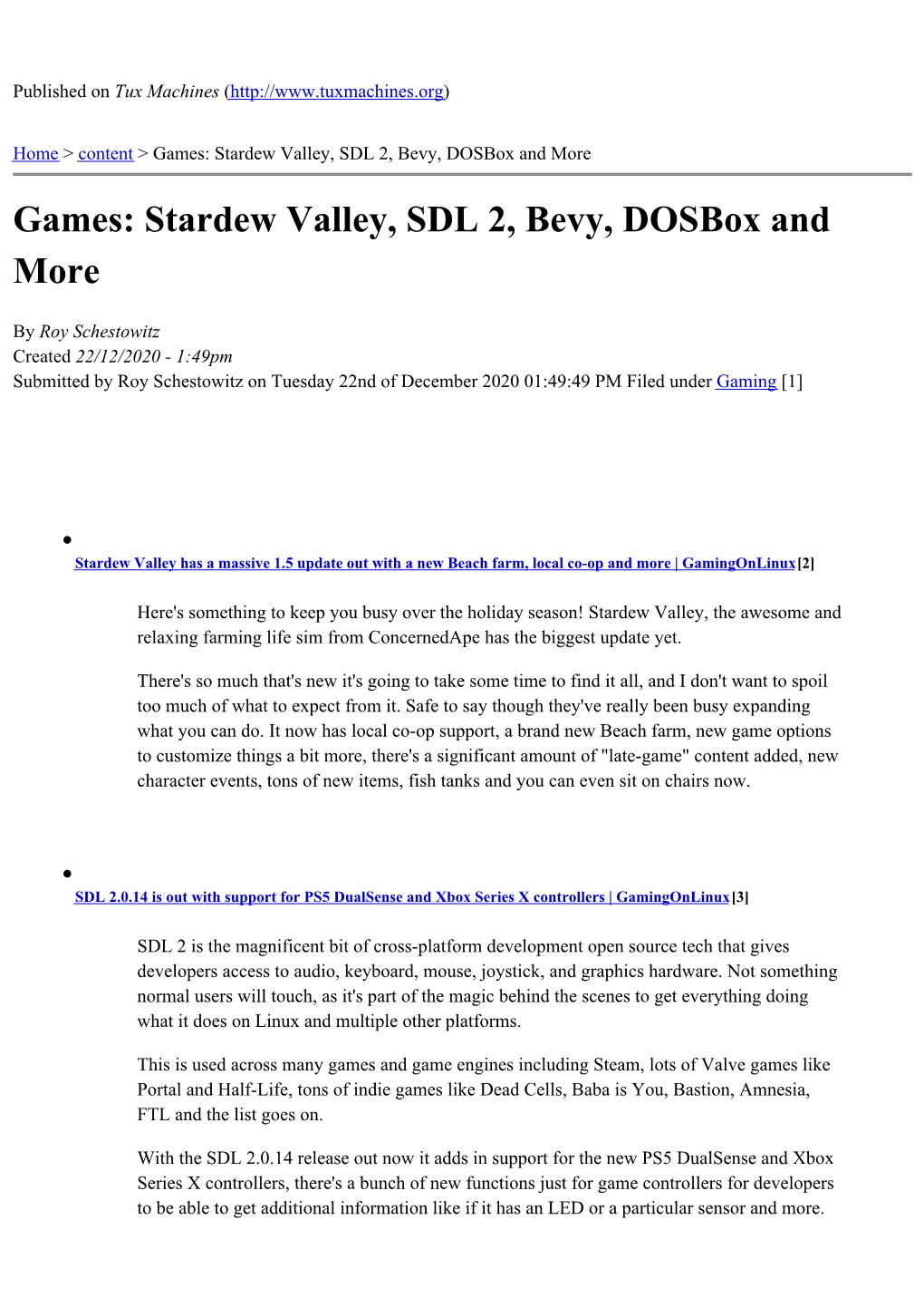 Games: Stardew Valley, SDL 2, Bevy, Dosbox and More