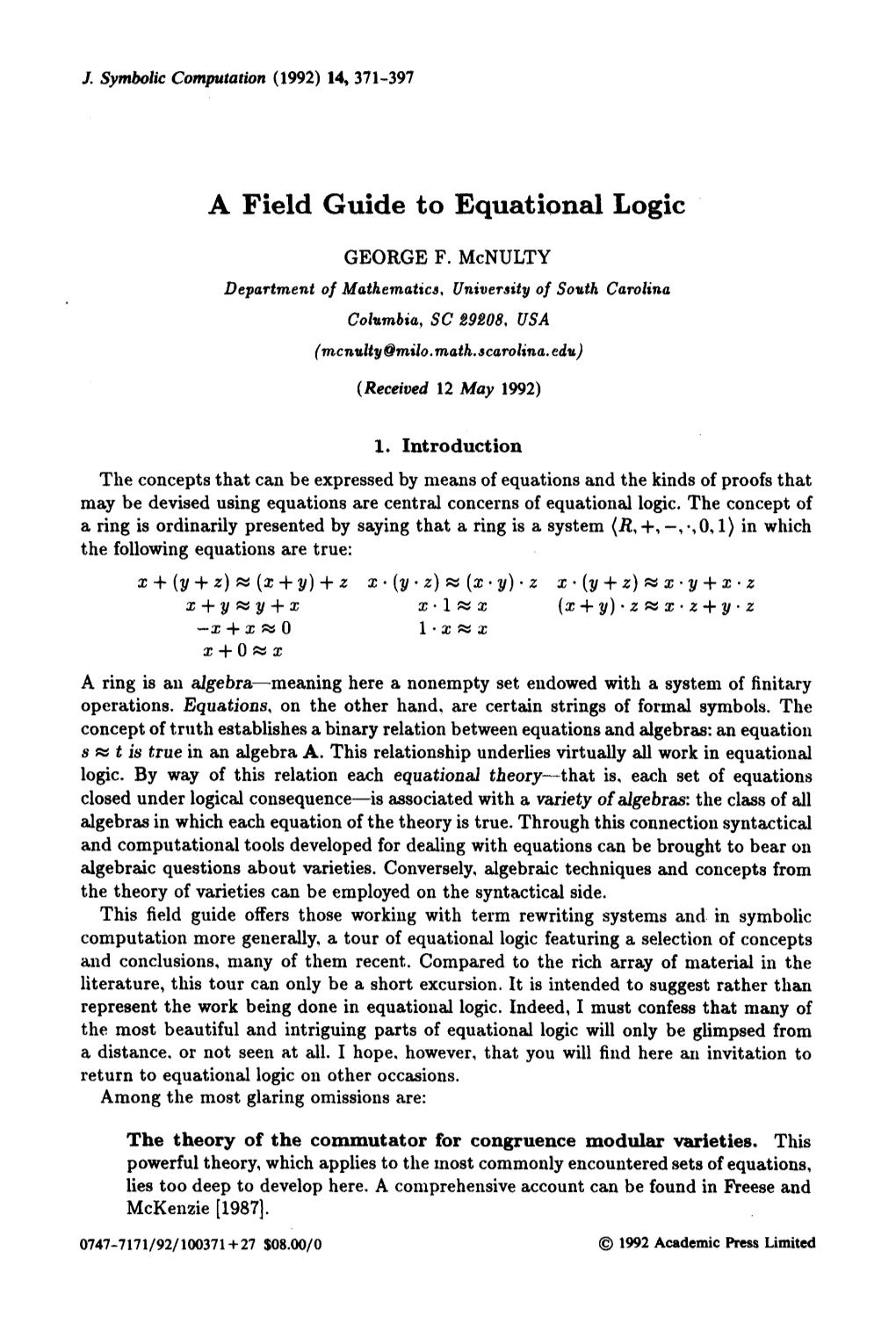 A Field Guide to Equational Logic