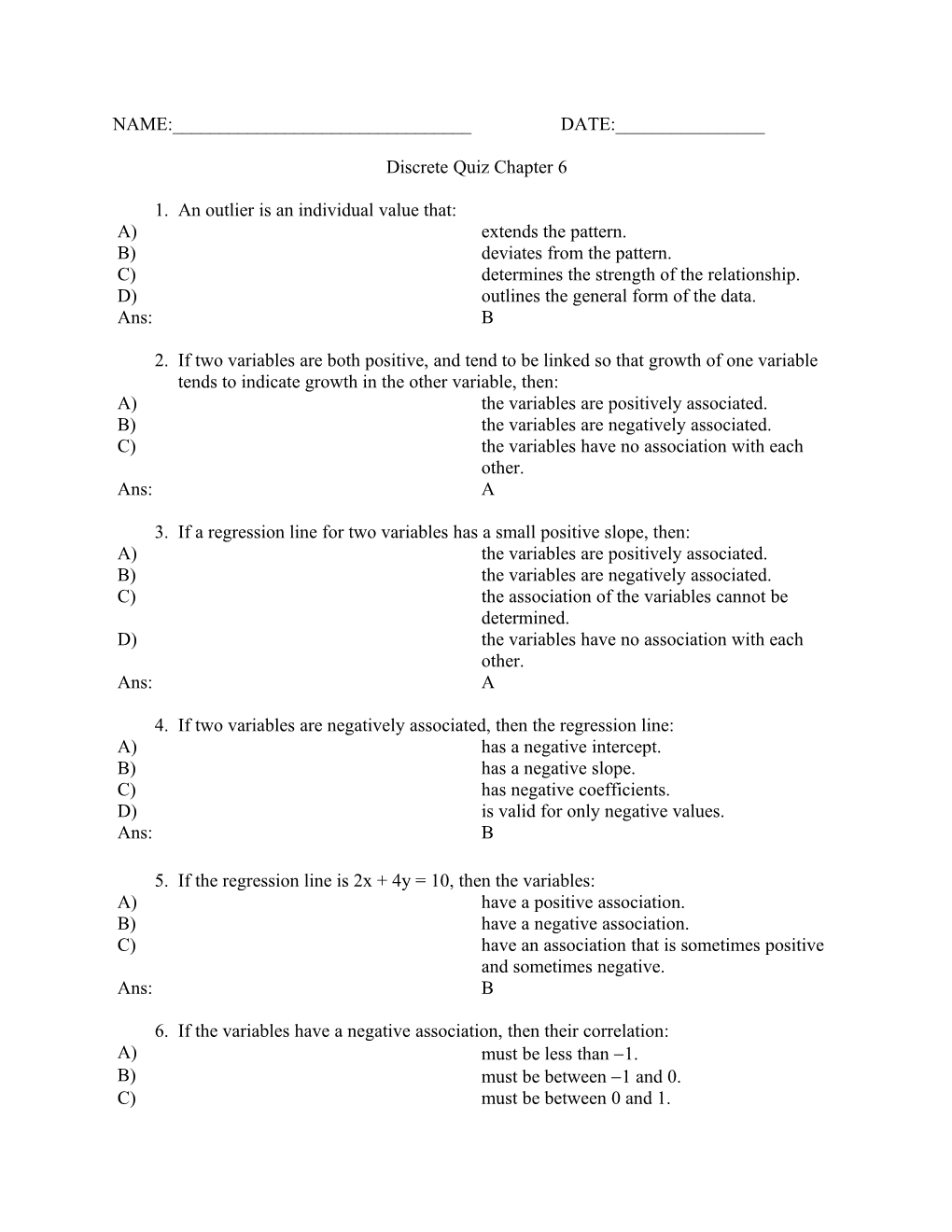 Discrete Quiz Chapter 6